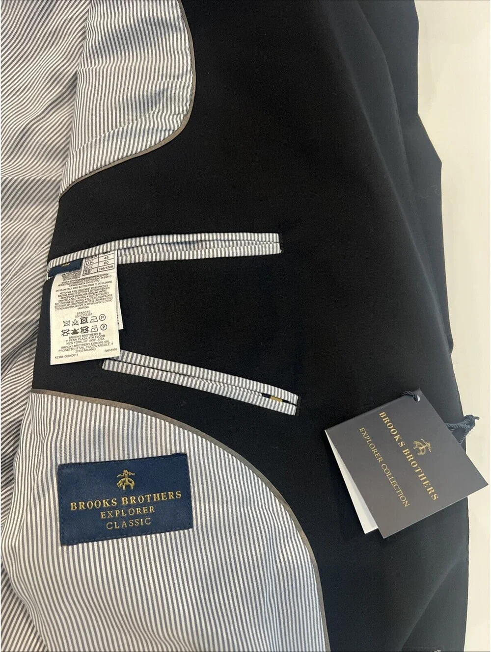 $498 NWT Brooks Brothers Explorer Classic Suit Jacket Black Mens 48R